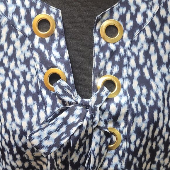 Michael by Micheal Kors Medium Blue and white sleeveless blouse with tie - Picture 2 of 8